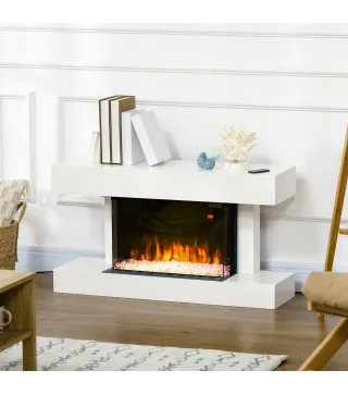 Chimenea Eléctrica 1000W/2000W con Temperatura Ajustable Silencioso Temporizador 15-25 m² 98x27x54,5 cm Blanco