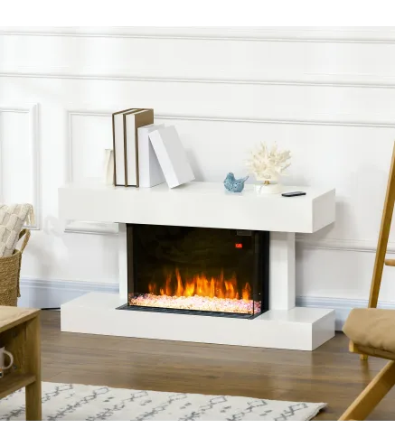 Chimenea Eléctrica 1000W/2000W con Temperatura Ajustable Silencioso Temporizador 15-25 m² 98x27x54,5 cm Blanco