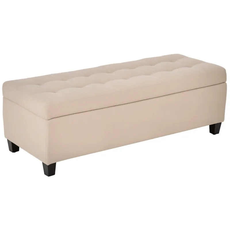 Banco de Almacenamiento Puff de Almacenaje Taburete Tapizado en Lino con Tapa Abatible para Entrada 125x49x41,5 cm Beige