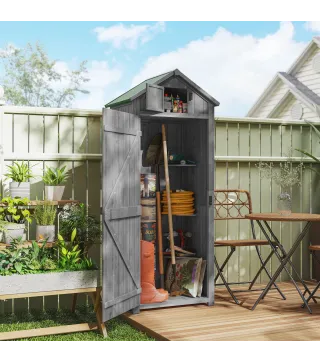 Cobertizo para Almacenaje de Herramientas 77x54,2x179 cm 0,3 m² Armario de Jardín de Madera con 3 Estantes y 2 Puertas