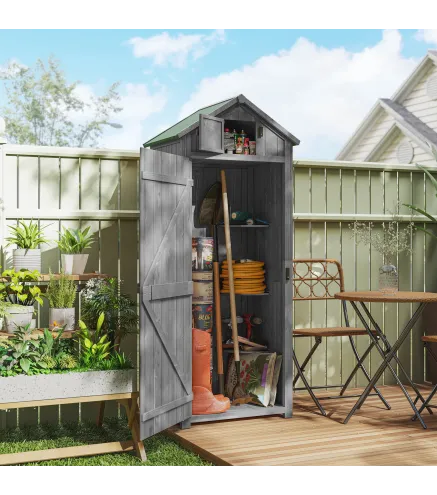 Cobertizo para Almacenaje de Herramientas 77x54,2x179 cm 0,3 m² Armario de Jardín de Madera con 3 Estantes y 2 Puertas