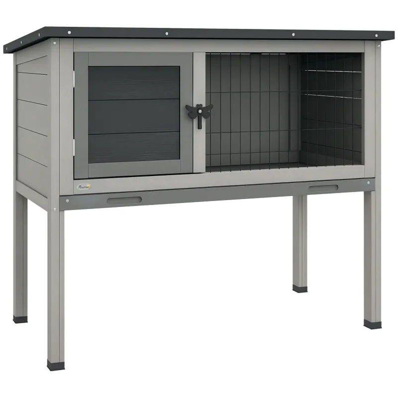 Conejera de Madera para Mascotas Pequeñas con Bandeja Extraíble y Techo Asfáltico 84x43x70 cm Gris y Negro Conejera de Madera para Mascotas Pequeñas con Bandeja Extraíble y Techo Asfáltico 84x43x70 cm Gris y Negro