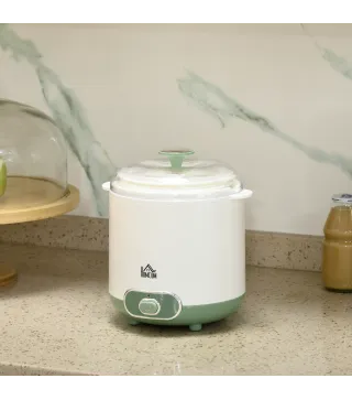 Yogurtera para Hacer Yogur Griego 20 W 1,5L con Filtro Indicador de Encendido y Tecnología PTC 19,5x17,5x21,4 cm Blanco