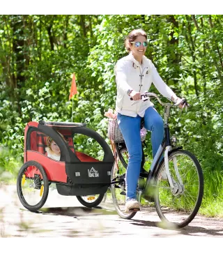 Remolque de Bicicleta para Niños +18 Meses con Cinturón de Seguridad Sistema de Amortiguador 140x88x90 cm Rojo