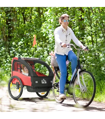 Remolque de Bicicleta para Niños +18 Meses con Cinturón de Seguridad Sistema de Amortiguador 140x88x90 cm Rojo