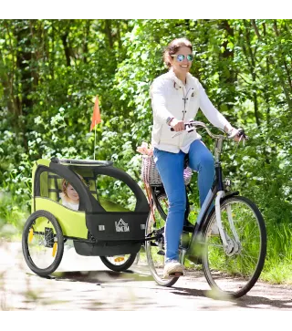 Remolque de Bicicleta para Niños +18 Meses con Cinturón de Seguridad Sistema de Amortiguador 140x88x90 cm Verde