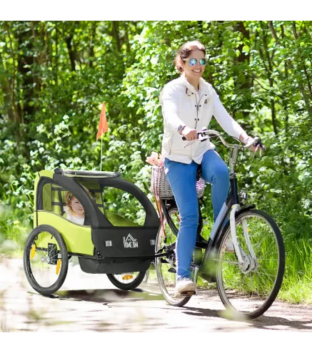 Remolque de Bicicleta para Niños +18 Meses con Cinturón de Seguridad Sistema de Amortiguador 140x88x90 cm Verde