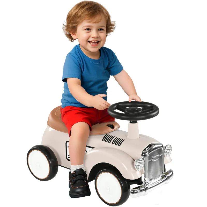 Coche Correpasillos para Bebés de 12 a 36 Meses con Bocina Compartimento de Almacenaje y Volante 58x27x35 cm Crema