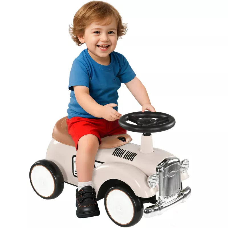 Coche Correpasillos para Bebés de 12 a 36 Meses con Bocina Compartimento de Almacenaje y Volante 58x27x35 cm Crema