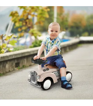 Coche Correpasillos para Bebés de 12 a 36 Meses con Bocina Compartimento de Almacenaje y Volante 58x27x35 cm Crema