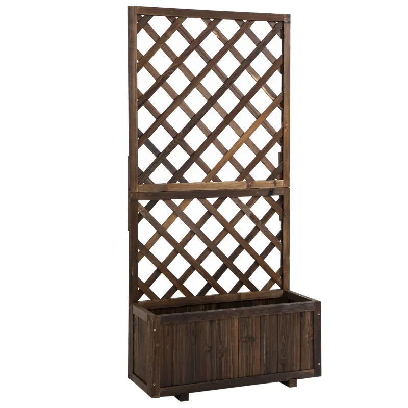 Jardinera con Enrejado de Madera Macetero de Jardín con Soporte para Trepadora 72,5x31,5x149,5 cm Carbonizado