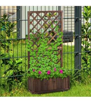 Jardinera con Enrejado de Madera Macetero de Jardín con Soporte para Trepadora 72,5x31,5x149,5 cm Carbonizado