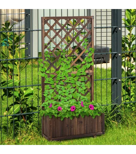 Jardinera con Enrejado de Madera Macetero de Jardín con Soporte para Trepadora 72,5x31,5x149,5 cm Carbonizado