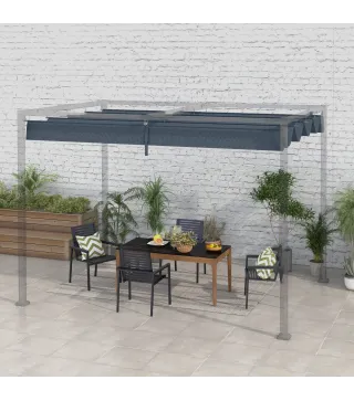 Techo de Repuesto Retráctil 3x2,5 m para Marco de 2,85x2 m Toldo de Tela Solo para Cenador Jardín con 8 Orificios Gris Oscuro