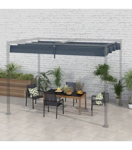 Techo de Repuesto Retráctil 3x2,5 m para Marco de 2,85x2 m Toldo de Tela Solo para Cenador Jardín con 8 Orificios Gris Oscuro