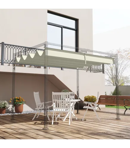 Techo de Repuesto Retráctil 3x2,5 m para Marco de 2,85x2 m Toldo de Tela Solo para Cenador Jardín con 8 Orificios Crema