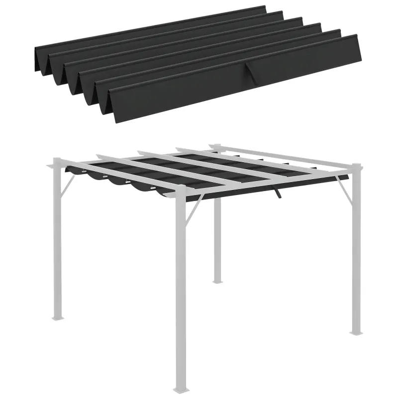 Cubierta para Techo Retráctil de 2,5x2,55m para Pérgola 3x3 Tela de Repuesto con 10 Orificios de Drenaje Gris Oscuro