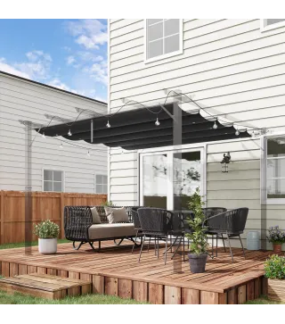 Cubierta para Techo Retráctil de 2,5x2,55m para Pérgola 3x3 Tela de Repuesto con 10 Orificios de Drenaje Gris Oscuro