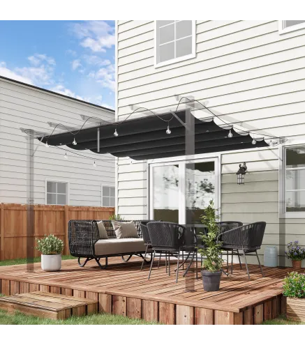 Cubierta para Techo Retráctil de 2,5x2,55m para Pérgola 3x3 Tela de Repuesto con 10 Orificios de Drenaje Gris Oscuro