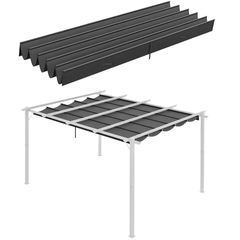 Cubierta para Techo Retráctil de 3,5x2,6 m para Pérgola 4x3 Tela de Repuesto con 10 Orificios de Drenaje Gris Oscuro