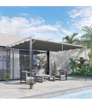 Cubierta para Techo Retráctil de 3,5x2,6 m para Pérgola 4x3 Tela de Repuesto con 10 Orificios de Drenaje Gris Oscuro