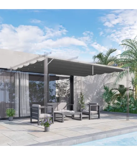 Cubierta para Techo Retráctil de 3,5x2,6 m para Pérgola 4x3 Tela de Repuesto con 10 Orificios de Drenaje Gris Oscuro
