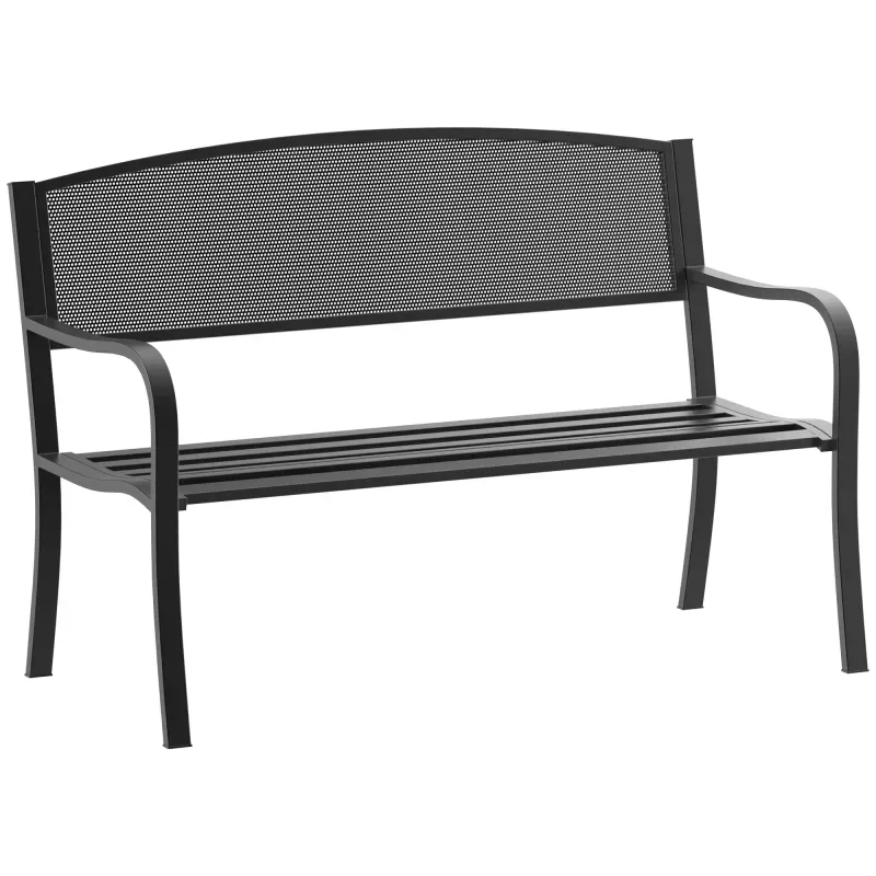 Banco Exterior de Jardín de 2 Plazas Banco para Terraza con Respaldo de Malla de Acero Carga 240 kg 127x60x87 cm Negro Banco Exterior de Jardín de 2 Plazas Banco para Terraza con Respaldo de Malla de Acero Carga 240 kg 127x60x87 cm Negro
