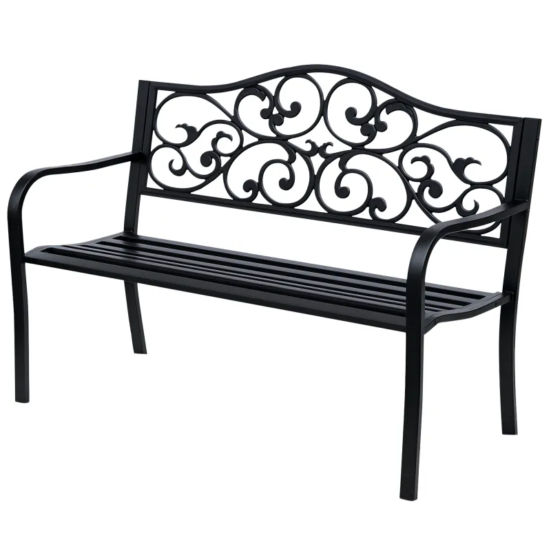 Banco Exterior de Jardín Banco de Acero Carga 240 kg para Patio Terraza Balcón 127x60x89 cm Negro