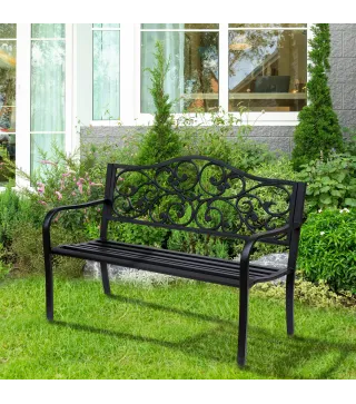 Banco Exterior de Jardín Banco de Acero Carga 240 kg para Patio Terraza Balcón 127x60x89 cm Negro
