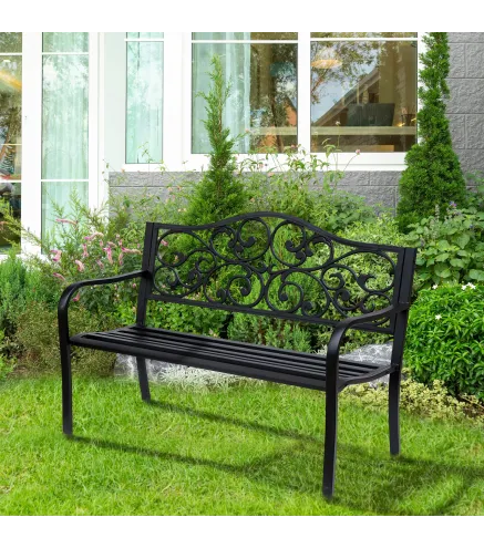 Banco Exterior de Jardín Banco de Acero Carga 240 kg para Patio Terraza Balcón 127x60x89 cm Negro