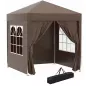 Carpa Plegable 2x2m Cenador de Jardín 4 Paredes Laterales Tela Oxford 2 Puertas 2 Ventanas Bolsa de Transporte Marrón