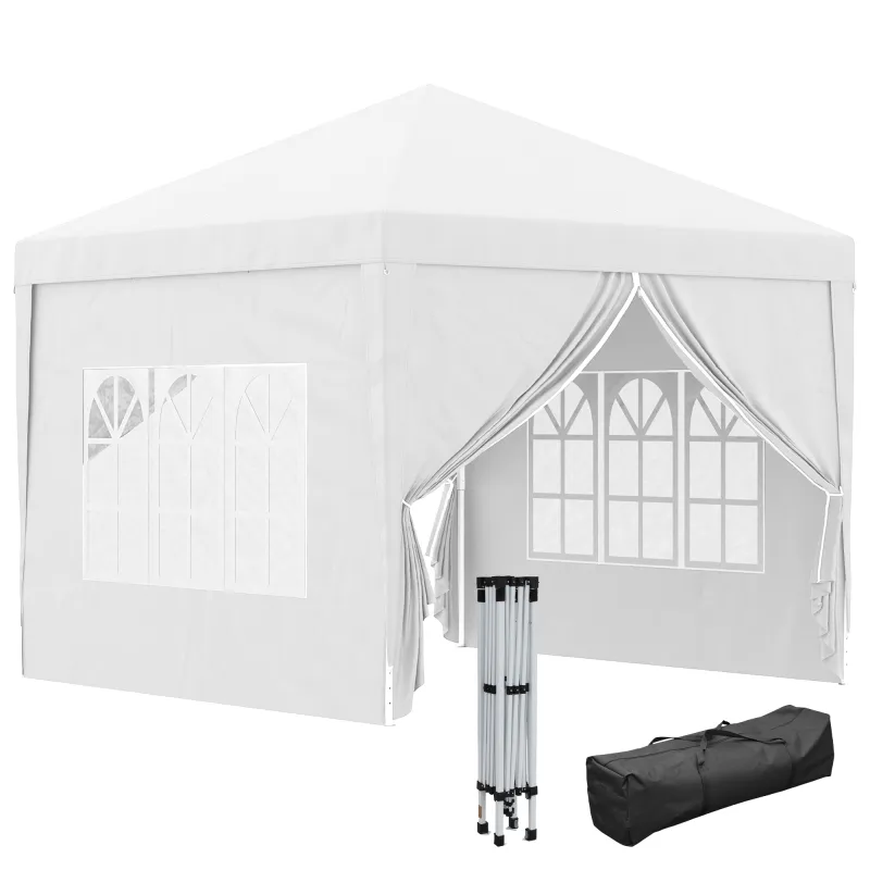 Carpa Plegable con 4 Paredes Desmontables 3x3 m Cenador de Jardín con Bolsa de Transporte Impermeable Anti-UV Blanco