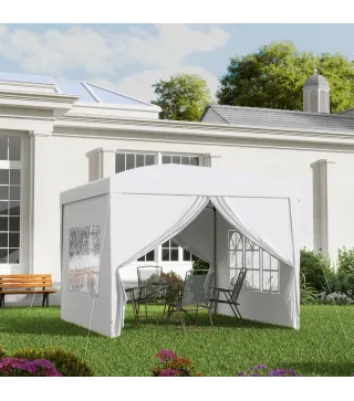 Carpa Plegable con 4 Paredes Desmontables 3x3 m Cenador de Jardín con Bolsa de Transporte Impermeable Anti-UV Blanco