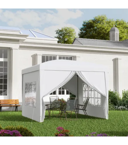 Carpa Plegable con 4 Paredes Desmontables 3x3 m Cenador de Jardín con Bolsa de Transporte Impermeable Anti-UV Blanco