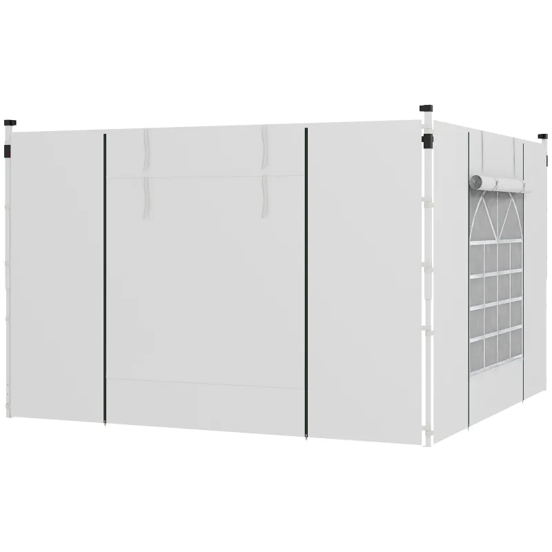 2 Paredes Laterales para Carpa 295x195 cm con Ventana Enrollable y Puerta con Cremallera para Carpa 3x3 m o 3x6 m Blanco