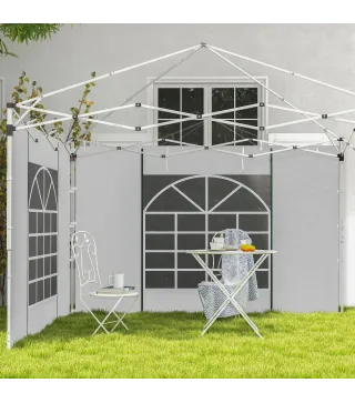 2 Paredes Laterales para Carpa 295x195 cm con Ventana Enrollable y Puerta con Cremallera para Carpa 3x3 m o 3x6 m Blanco
