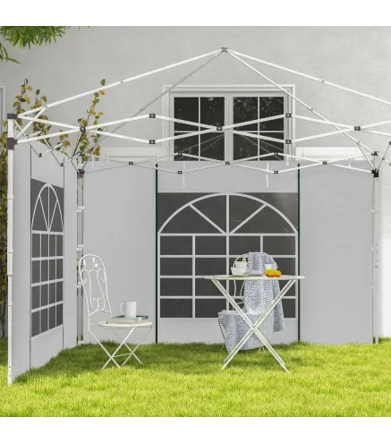 2 Paredes Laterales para Carpa 295x195 cm con Ventana Enrollable y Puerta con Cremallera para Carpa 3x3 m o 3x6 m Blanco