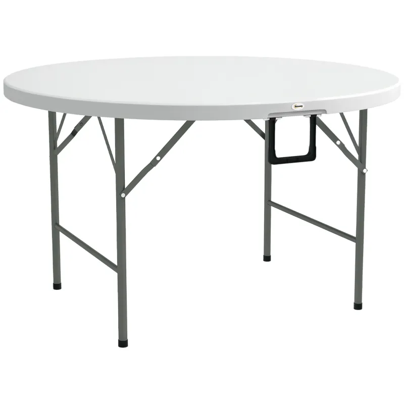 Mesa Auxiliar Redonda Mesa de Jardín Plegable con Marco de Acero y Encimera de HDPE Carga 80 kg Ø122x73 cm Blanco Mesa Auxiliar Redonda Mesa de Jardín Plegable con Marco de Acero y Encimera de HDPE Carga 80 kg Ø122x73 cm Blanco