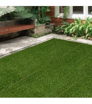 Césped Sintético de 10 Piezas Alfombra Césped Artificial 30x30 cm con Altura de Hierba 25 mm y Anti-UV Verde Oscuro