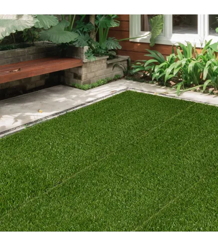 Césped Sintético de 10 Piezas Alfombra Césped Artificial 30x30 cm con Altura de Hierba 25 mm y Anti-UV Verde Oscuro