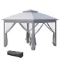 Carpa Plegable 3,3x3,3 m con Altura Ajustable Doble Techo 4 Mosquiteras Extraíbles y Bolsa de Transporte Anti-UV Gris