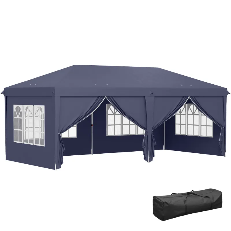 Carpa Plegable 6x3x2,7 m con 4 Paneles 4 Ventanas 2 Puertas 1 Bolsa Anti-UV y 12 Orificios de Drenaje Azul