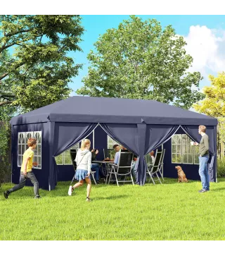 Carpa Plegable 6x3x2,7 m con 4 Paneles 4 Ventanas 2 Puertas 1 Bolsa Anti-UV y 12 Orificios de Drenaje Azul