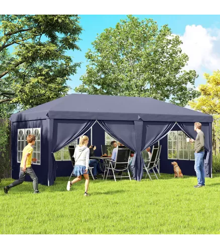Carpa Plegable 6x3x2,7 m con 4 Paneles 4 Ventanas 2 Puertas 1 Bolsa Anti-UV y 12 Orificios de Drenaje Azul