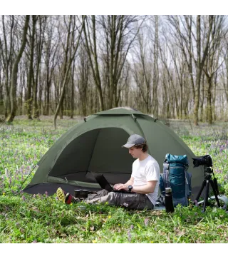 Tienda de Camping Plegable con 2 Ventanas de Malla Bolsa de Transporte y Marco de Fibra de Vidrio 206x152x110 cm Verde