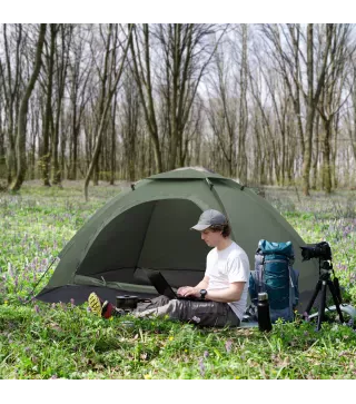 Tienda de Camping Plegable con 2 Ventanas de Malla Bolsa de Transporte y Marco de Fibra de Vidrio 206x152x110 cm Verde