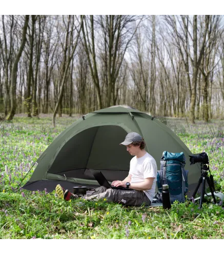 Tienda de Camping Plegable con 2 Ventanas de Malla Bolsa de Transporte y Marco de Fibra de Vidrio 206x152x110 cm Verde