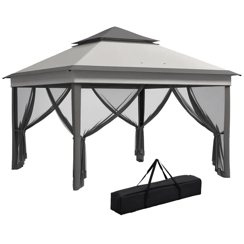 Carpa Plegable 3,26x3,26x2,72 m con Doble Techo Altura Ajustable Mosquiteras Protección UV30+ y Bolsa de Transporte Gris