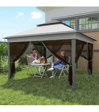 Carpa Plegable 3,26x3,26x2,72 m con Doble Techo Altura Ajustable Mosquiteras Protección UV30+ y Bolsa de Transporte Gris