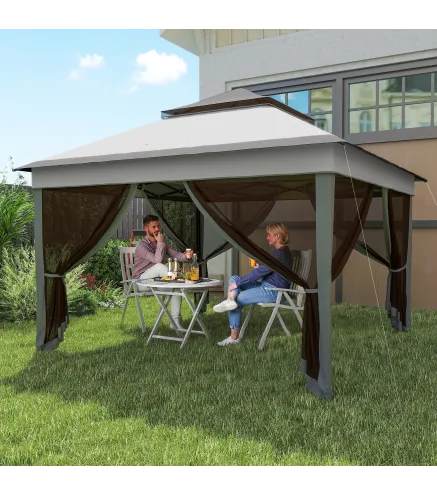 Carpa Plegable 3,26x3,26x2,72 m con Doble Techo Altura Ajustable Mosquiteras Protección UV30+ y Bolsa de Transporte Gris